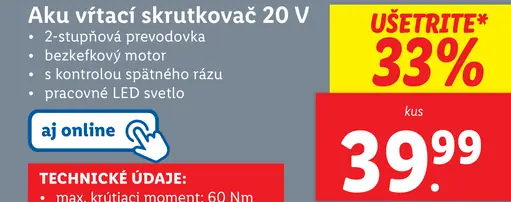 Parkside Aku vŕtací skrutkovač 20 V