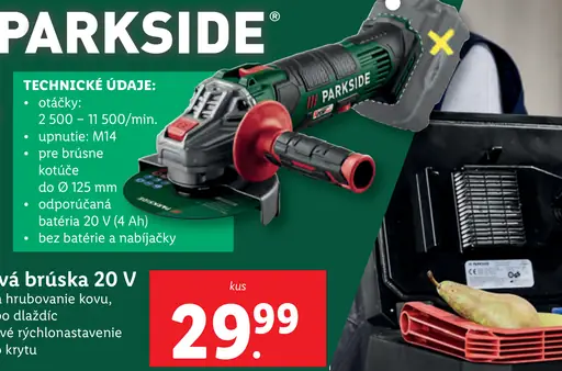 Parkside Aku uhlová brúska 20 V