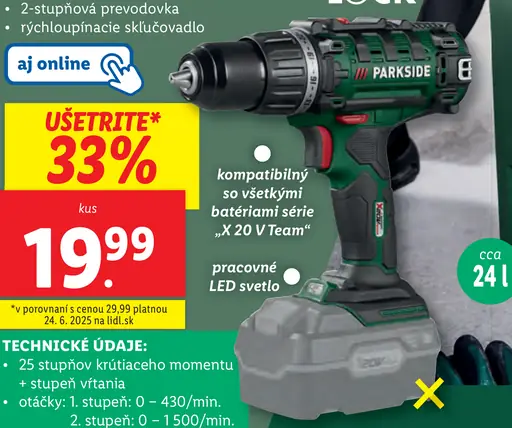 Parkside Aku vŕtací skrutkovač 20 V