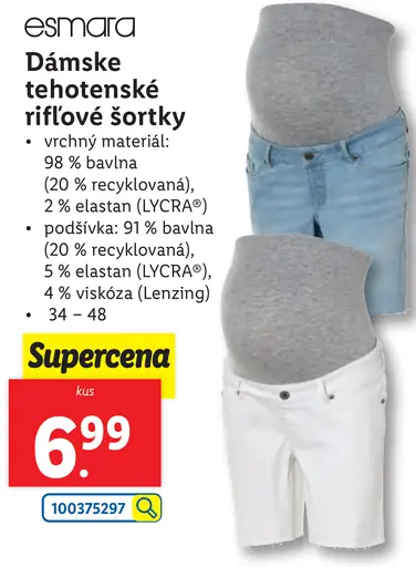Esmara Dámske tehotenské rifľové šortky