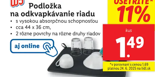 W5 podložka na odkvapkávanie riadu