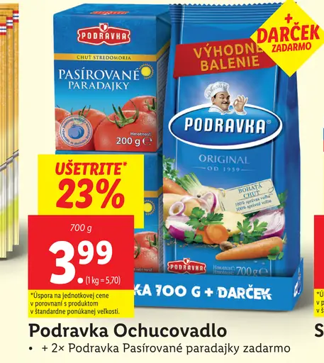 Podravka ochucovadlo s Pasírované paradajky zadarmo