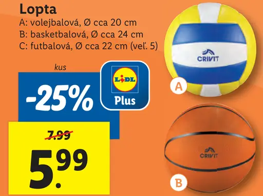 Crivit Lopta volejbalová, basketbalová, futbalová