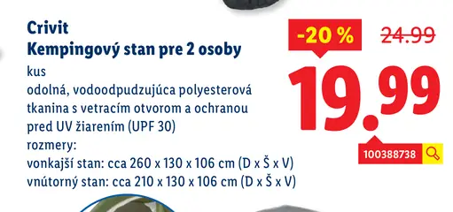 Crivit Kempingový stan pre 2 osoby