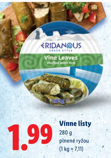Eridanous Vínne listy plnené ryžou