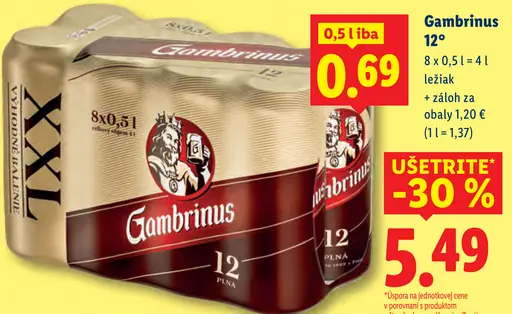 Gambrinus 12° plechovka
