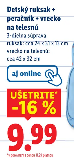Detský ruksak + Peračník + Vrecko na telesnú