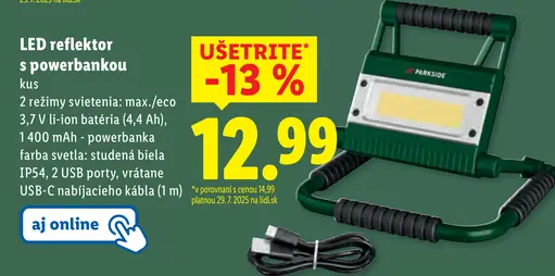 Parkside LED reflektor s funkciou powerbanky