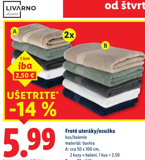 Livarno Home Froté uteráky/osušky