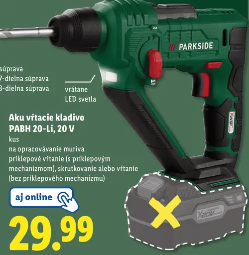 Parkside Aku vŕtacie kladivo PABH 20-Li D4