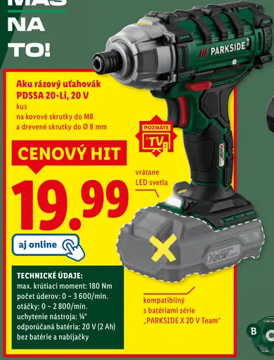 Parkside Aku rázový uťahovák PDSSA 20-Li
