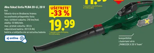 Aku fukáč lístia PLBA 20-Li, 20 V