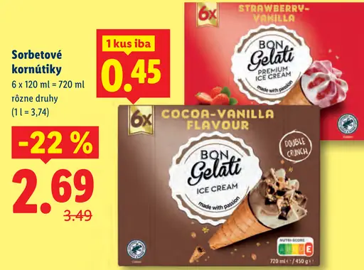 Bon Gelati Sorbetové kornútiky