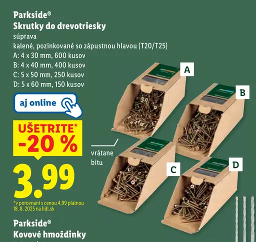 Parkside Skrutky do drevotriesky