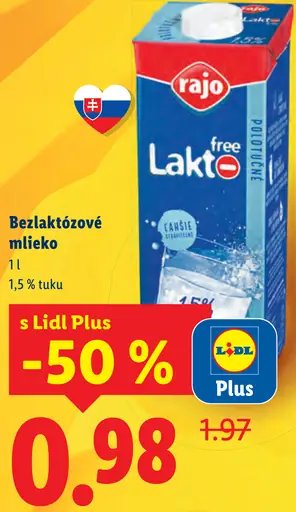 Rajo Bezlaktózové mlieko