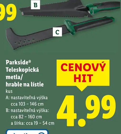 Parkside Teleskopická metla/hrable na lístie