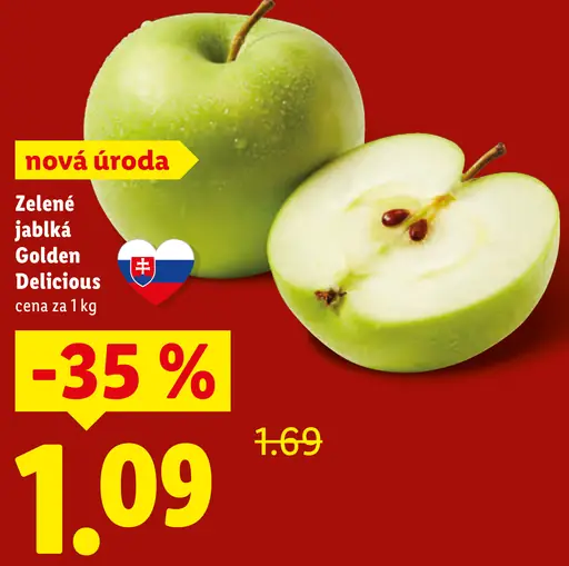 Zelené jablká odroda Golden Delicious