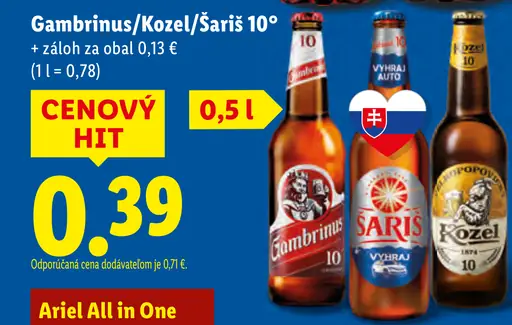 Gambrinus plechovka Kozel plechovka Šariš 10° plechovka