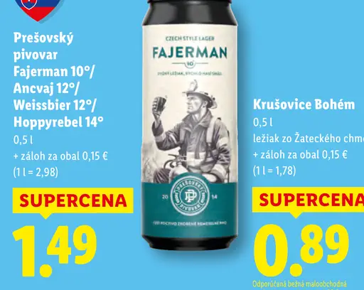 Prešovský pivovar Fajerman pivo plechovka