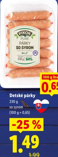 Pikok Pure detské párky so syrom