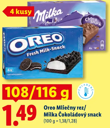 Oreo Mliečny rez/Milka Čokoládový snack