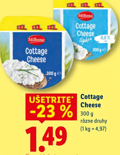 Milbona Cottage Cheese rôzne druhy