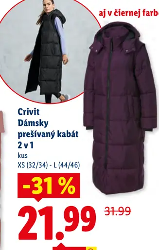 Crivit Dámsky prešívaný kabát 2 v 1