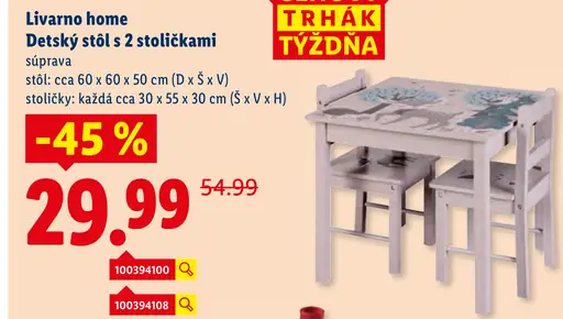 Livarno home Detský stôl s 2 stoličkami
