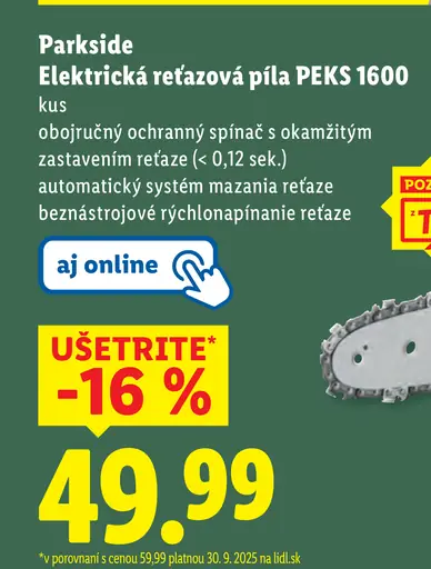 Parkside Elektrická reťazová píla PEKS 1600