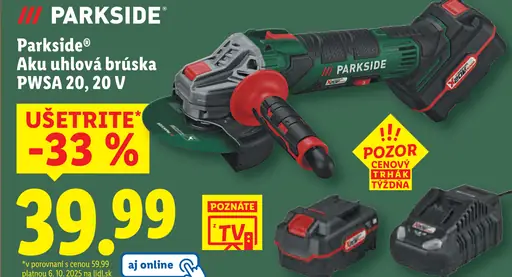 Parkside Aku uhlová brúska PWSA 20, 20 V