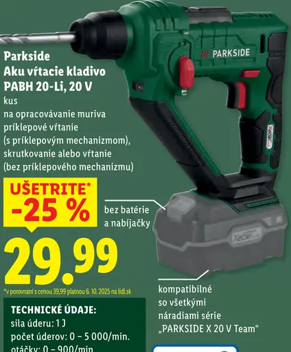 Parkside Aku vŕtacie kladivo PABH 20-Li D4