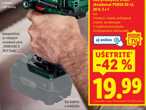 Parkside Aku príklepový vŕtací skrutkovač PSBSA 20-Li D4
