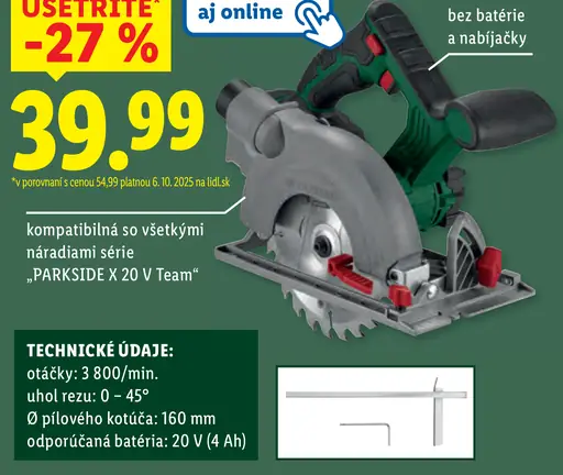 Parkside Aku ručná kotúčová píla