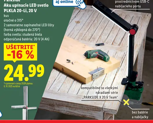 Parkside Aku upínacie LED svetlo PLKLA 20-Li, 20 V