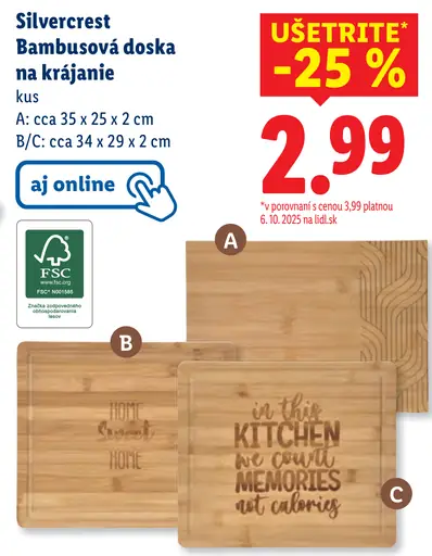 Silvercrest Bambusová doska na krájanie