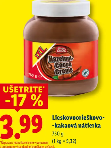 Lieskovooreškovo-kakaová nátierka