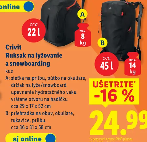 Crivit Ruksak na lyžovanie a snowboarding