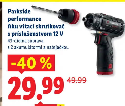 Parkside performance Aku vŕtací skrutkovač s príslušenstvom 12 V