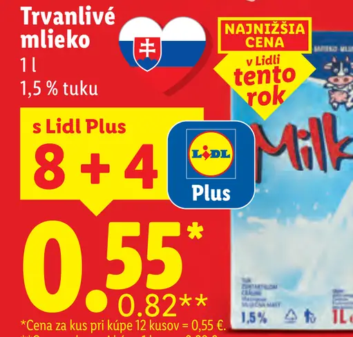 Trvanlivé mlieko 1,5 % tuku