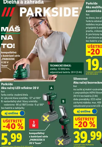 Parkside Aku ručný LED reflektor 20 V