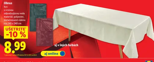 Obrus s vrstvou odpudzujúcou vodu