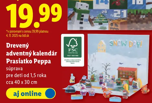 Drevený adventný kalendár Prasiatko Peppa