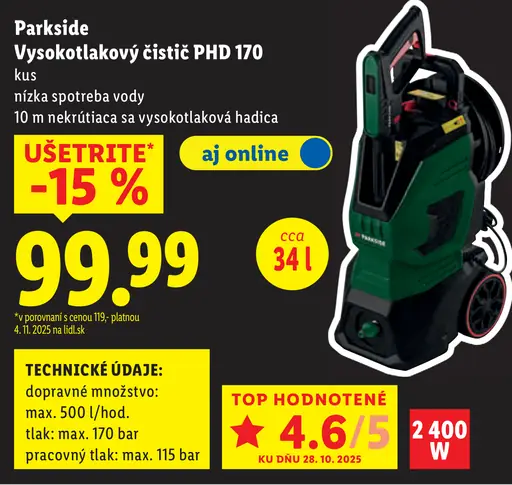 Parkside Vysokotlakový čistič PHD 170 D2