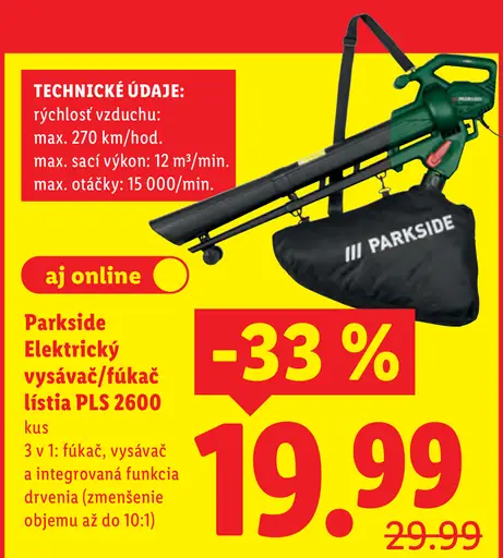 Parkside Elektrický vysávač/fúkač lístia PLS 2600
