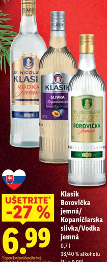 Klasik Borovička jemná/Kopaničiarska slivka/Vodka jemná