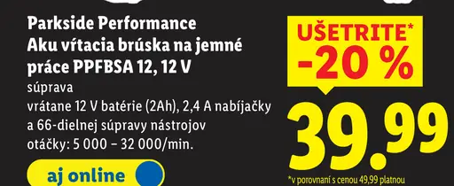 Parkside Performance Aku vŕtacia brúska na jemné práce PPFBSA 12