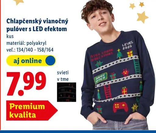 Chlapčenský vianočný pulóver s LED efektom