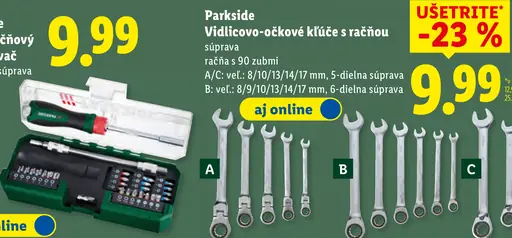 Parkside Vidlicovo-očkové kľúče s račňou