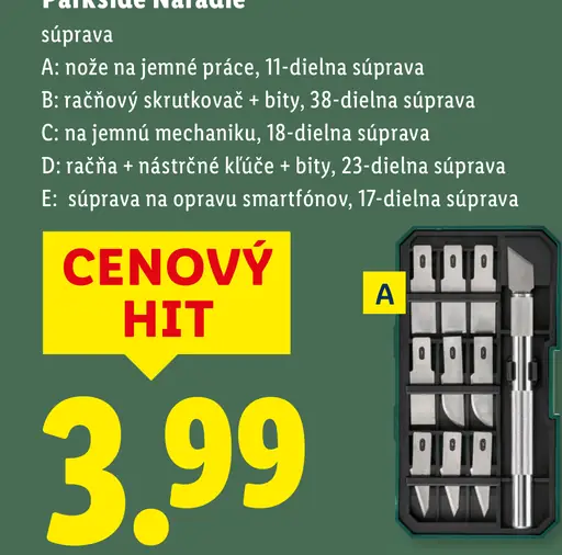 Parkside sada náradia nože na jemné práce