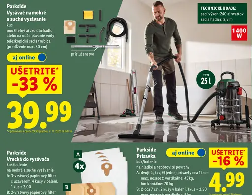 Parkside Vysávač na mokré a suché vysávanie